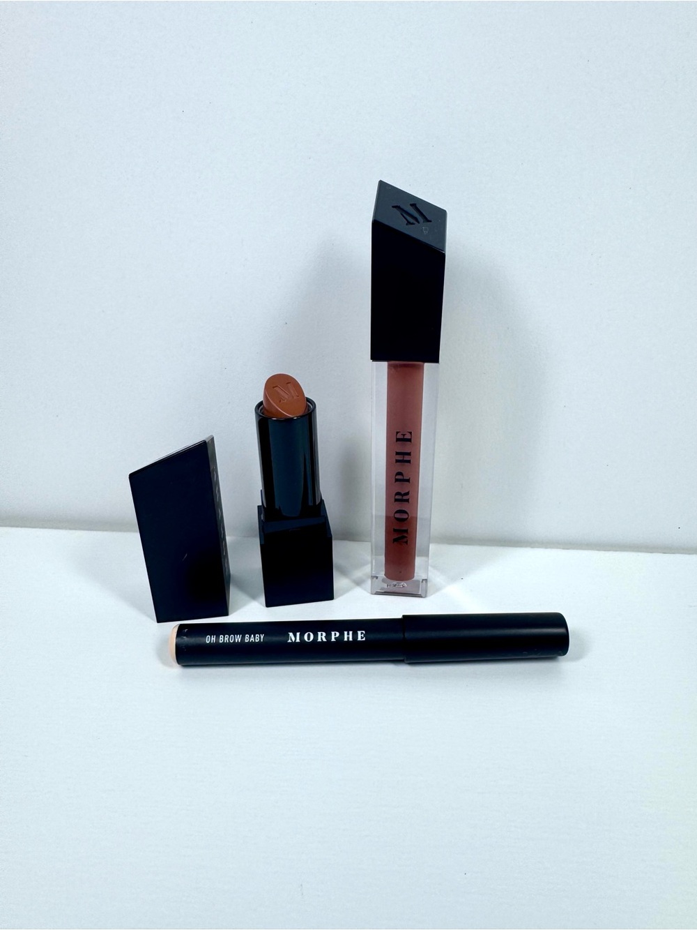 Morphe Sweet Tea Brown Lipstick & Liquid Lipstick, Highlighter Brow Pencil NEW